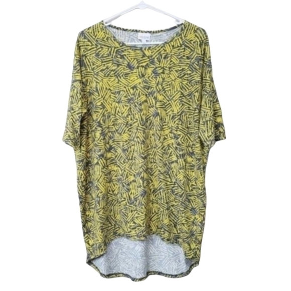 LuLaRoe | Yellow & Gray Slash Print Irma Top Size XS - Picture 1 of 5